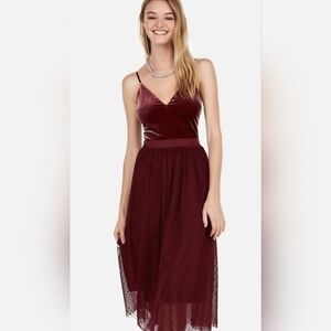 Express Wine Red Velvet Tulle Midi Dress – Date Night